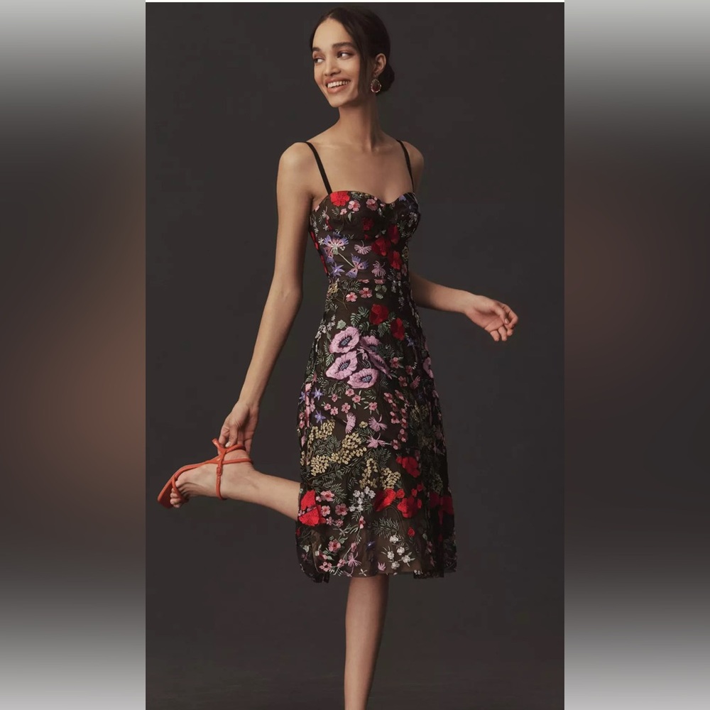 Dress The Population Carlita Bustier A-Line Midi Dress Floral size small NWT